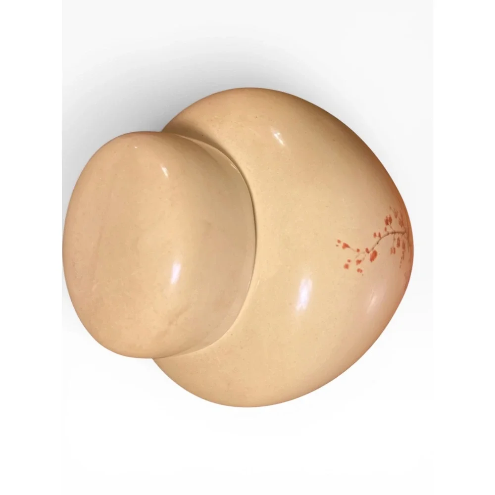 Vintage Hand Painted Ceramic‎ Ginger Jar Bird and Cherry Blossom Cream Apricot